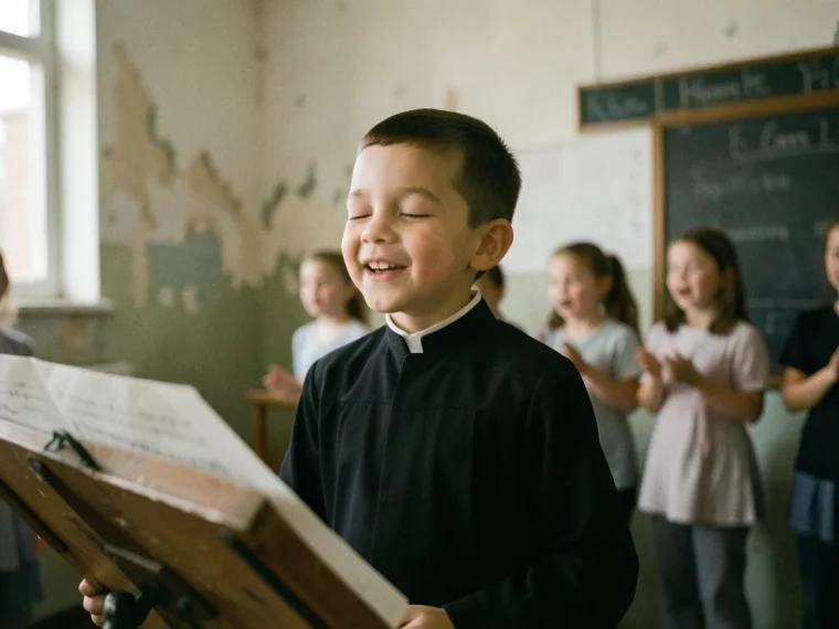 A child singing joyfully in a grassroots choir initiative, Sing Out Streatham.